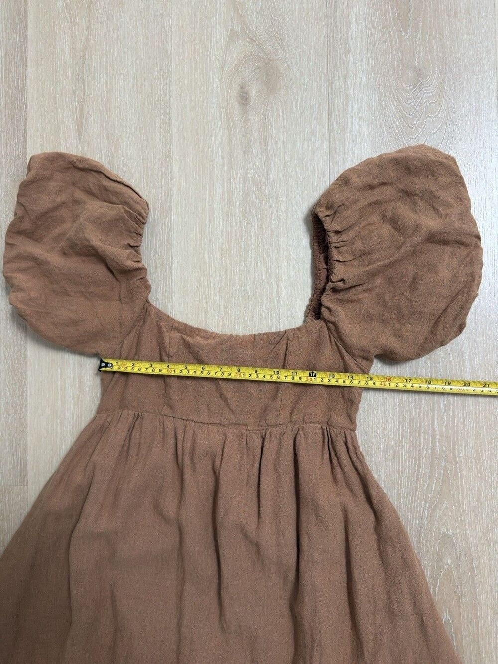 SOLAI The Label French Riviera Linen Maxi Dress L Puff Sleeve Peasant Ren Fair - Picture 6 of 16